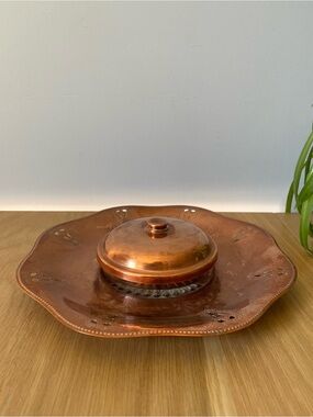 Vintage Viking Copper Covered Butter Dish Cheese Cracker Chips and Dip Platter